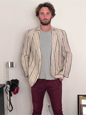 Striped Linen Blazer Beige & Blue